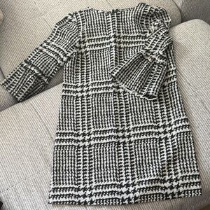 Zara Monochrome Houndstooth Long Sleeve Dress